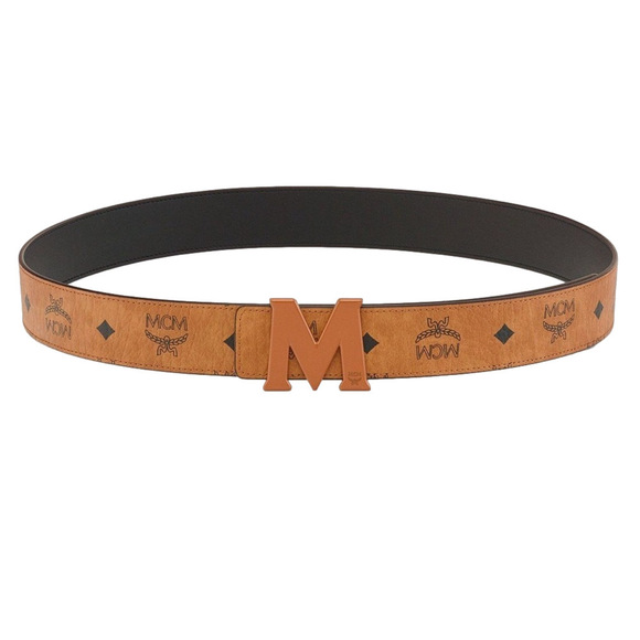 MCM Reversible Leather Belt Unisex  Monogram Logo M Buckle Designer OS - Picture 1 of 10
